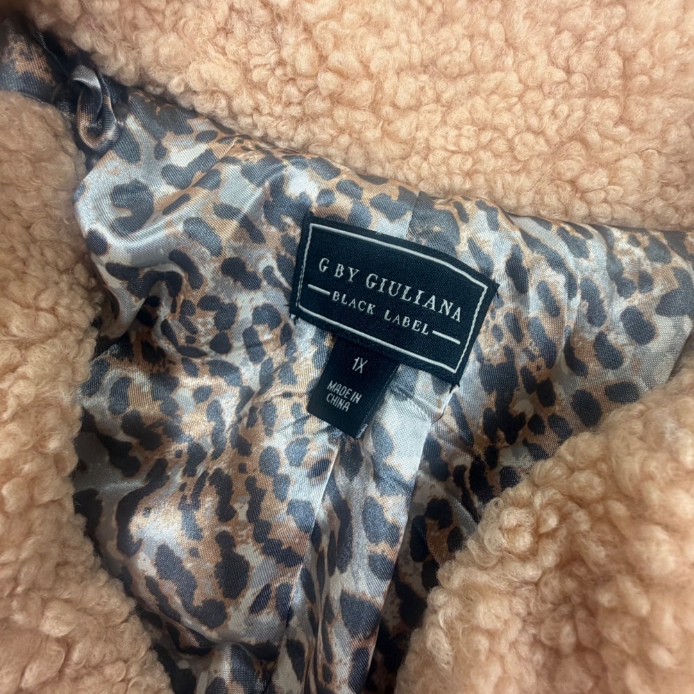 G by Giuliana Black Label Peach Sherpa Moto Jacket Leopard Lining 1X 766233